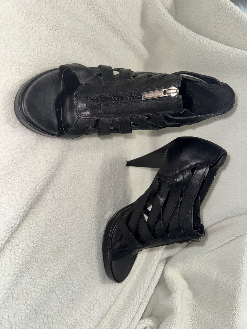Harley-Davidson Black Strappy Peep-Toe Heels with Front Zipper